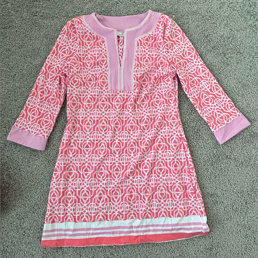 Cabana Life X Talbots Women’s Dress, Size Xs, Coral, White, Pink Patern